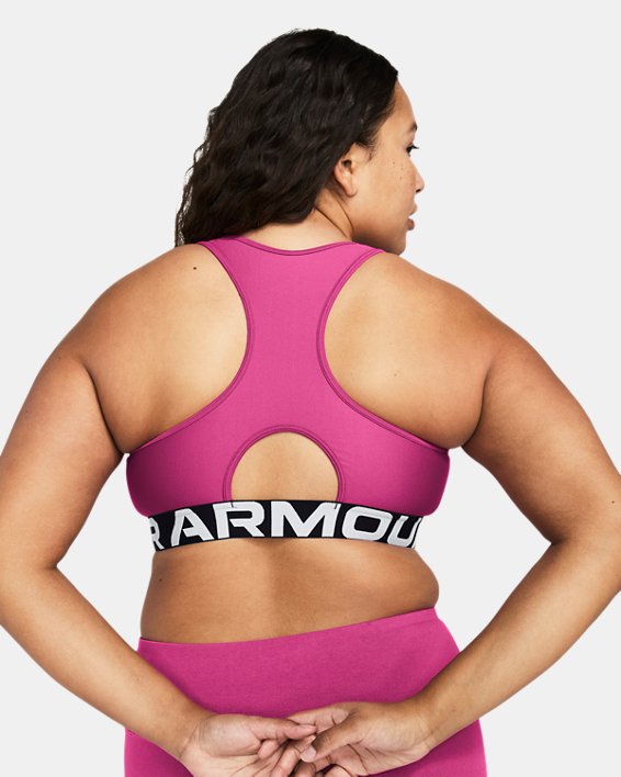 Women's HeatGear® Armour Mid Branded Sports Bra, Pink, pdpMainDesktop image number 7